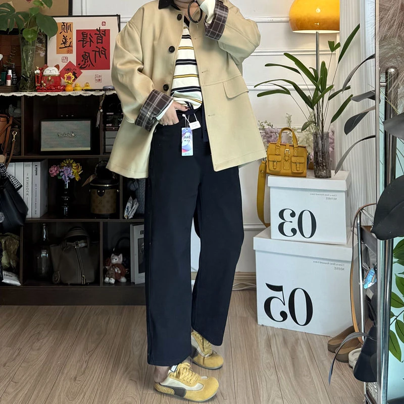YZJ【四面弹小黑裤】秋直筒烟管高弹大码遮胯显瘦时尚百搭牛仔长裤
