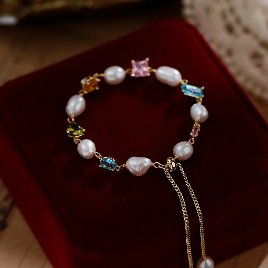 合金手链 【中古彩虹】巴洛克彩宝气质轻奢复古手工时尚小众手饰