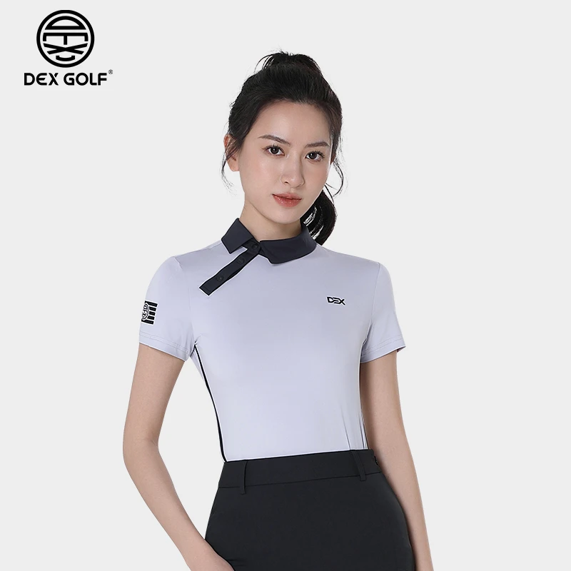DEXGOLF高尔夫女士短袖T恤3263春夏新款斜领Polo衫特色腰线百搭