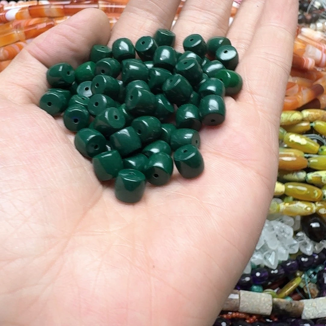 玛瑙/玉髓合金珠宝半成品10颗8mm老油绿松老型