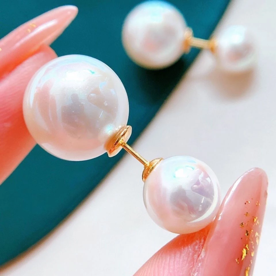 天然淡水珍珠耳钉11mm双珠白色多功能可拆卸耳钉耳环