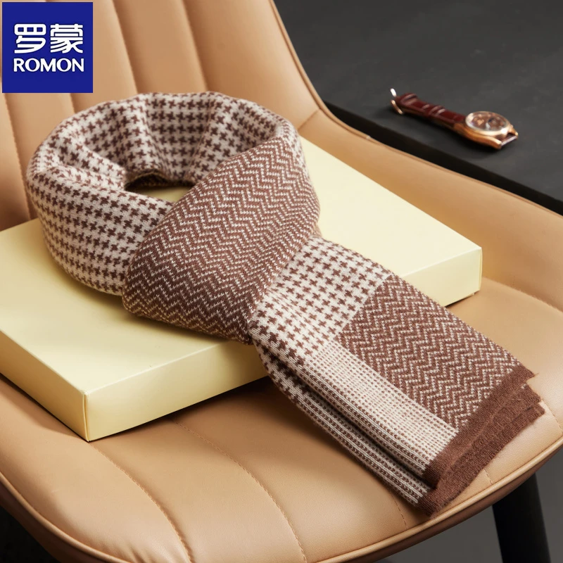 罗蒙生日礼物送男友送爸爸100%羊毛正品围巾男士围脖洋气百搭秋冬