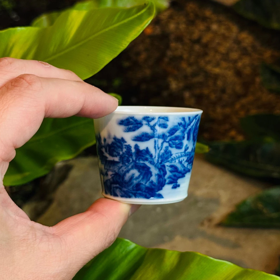 看山柴窑青花山水杯