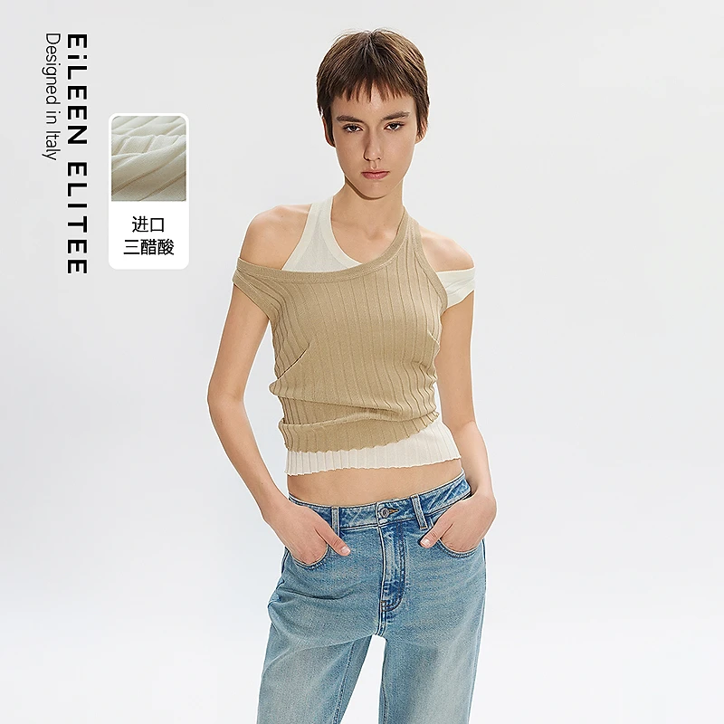朗姿欧洲EiLEEN ELITEE百搭修身针织背心气质醋酸2025年夏季新款