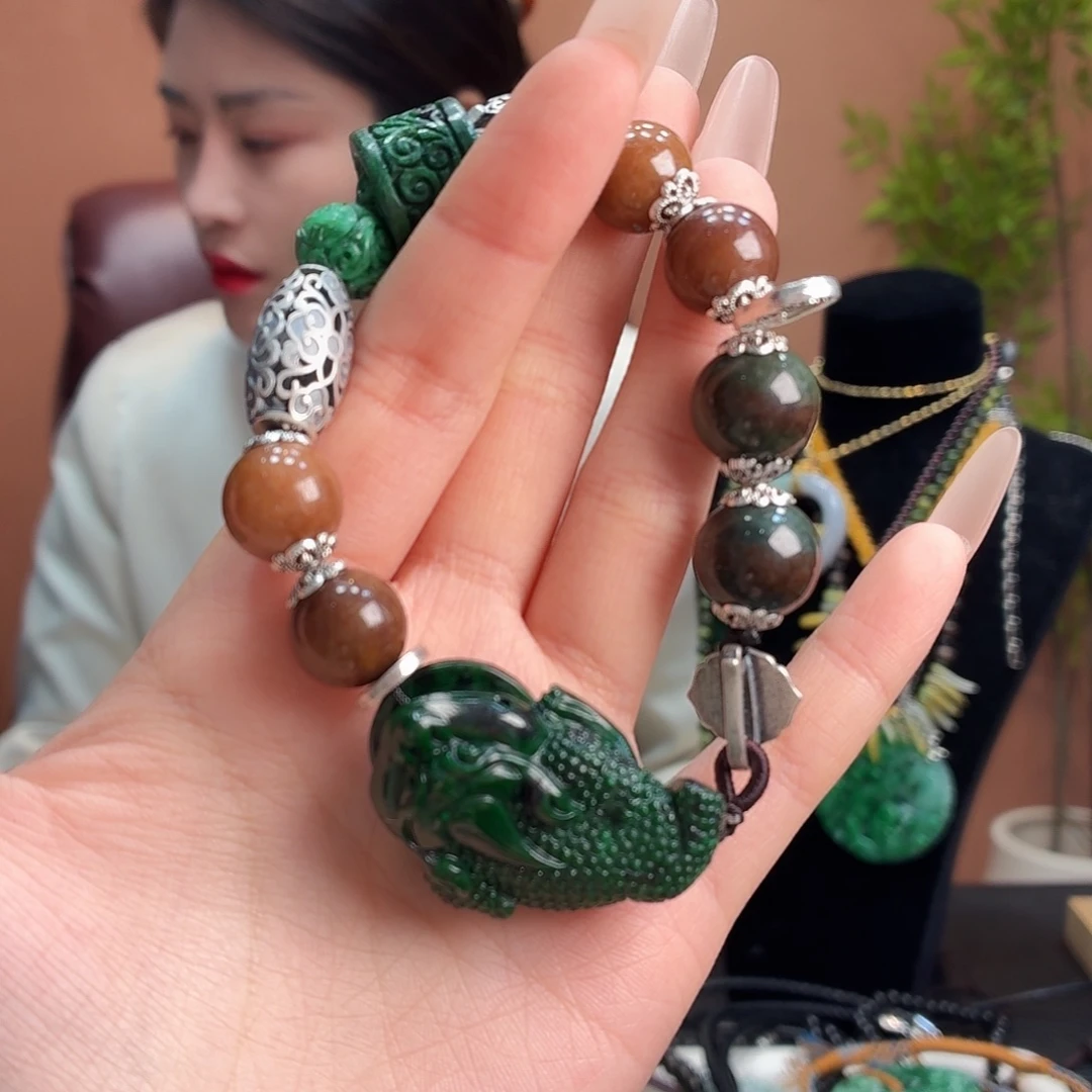 翡翠银S925镶嵌耳饰手链