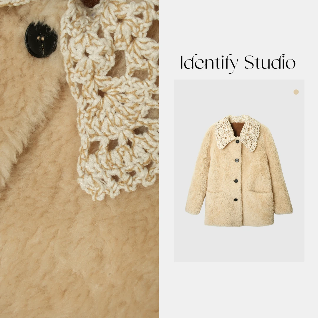 IDENTIFY冬季新款秋冬编织领纯羊毛纯色外套上衣25AWZZ1101601