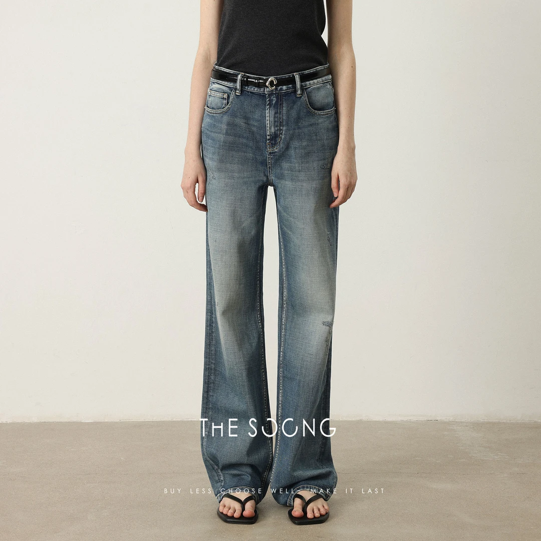 THESOONG|意大利进口牛仔面料"全条水洗擦砂猫须纹理感牛仔裤7206