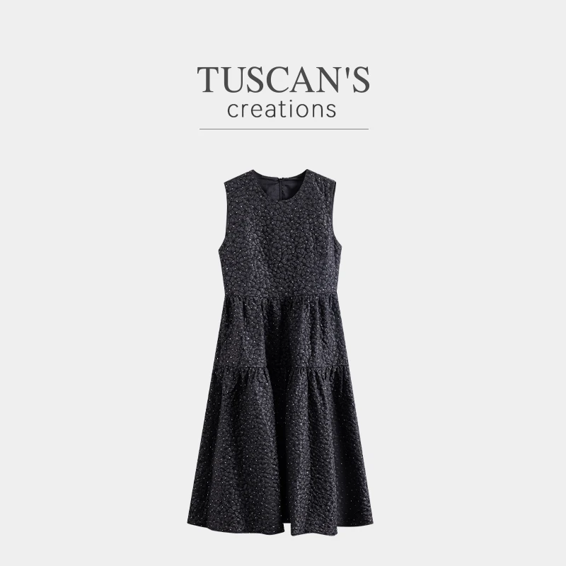 TUSCAN'S CREATIONS时尚气质无袖轻奢黑色优雅显瘦连衣裙时代集团