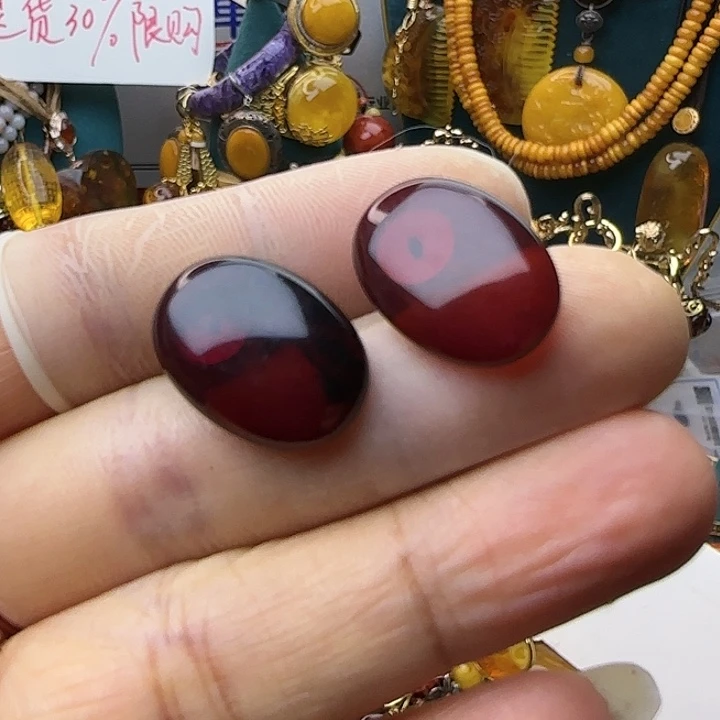 琥珀银S925镶嵌耳饰