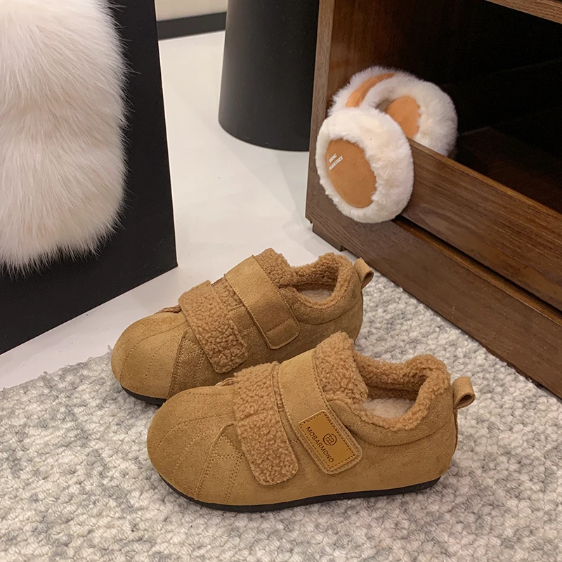 魔术贴羊羔毛德训鞋女款秋冬加绒复古大头运动鞋2025新款勃肯棉鞋