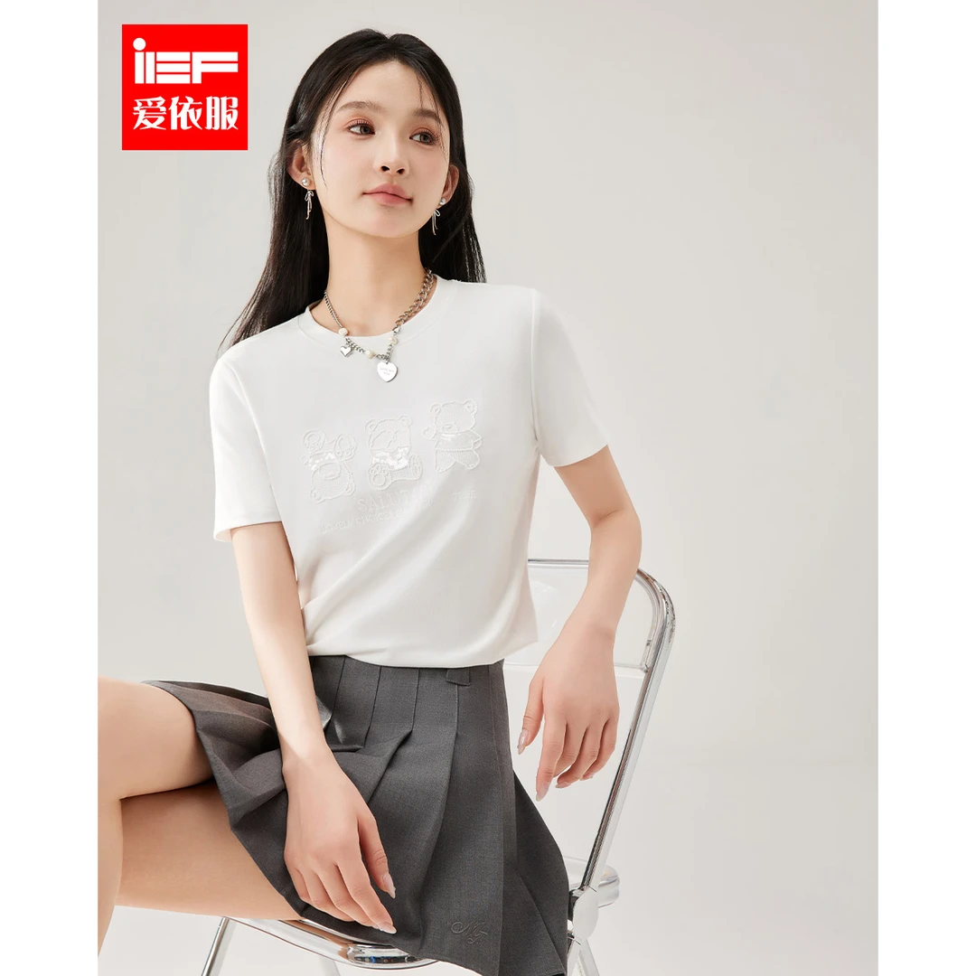 IEF/爱依服上衣2025夏季新款时尚印花简约休闲通勤气质百搭T恤女