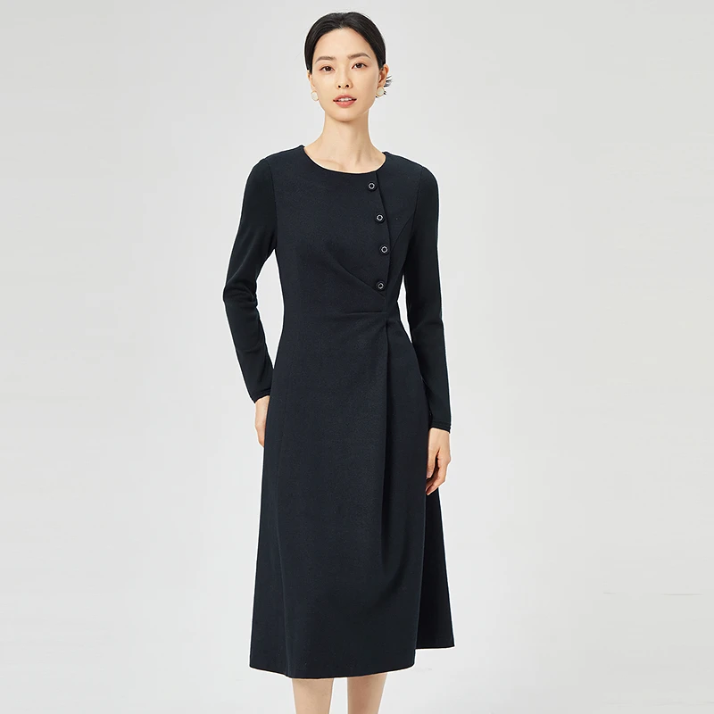 娜尔思气质优雅简约羊毛针织连衣裙25早春新通勤A字裙NF10385Q7