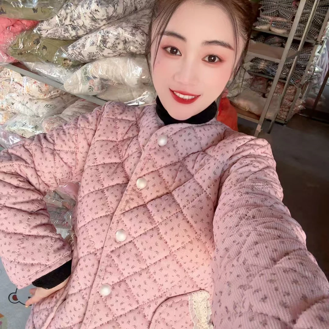 【一一家】新春爆款灯芯绒碎花加绒保暖时尚百搭小香风