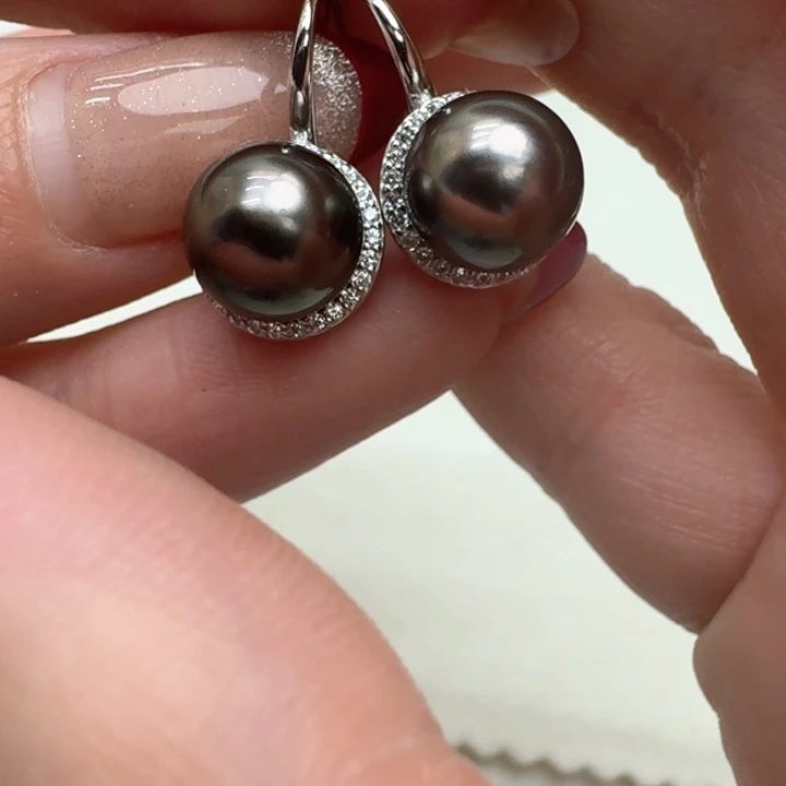 海水珍珠耳饰银S925镶嵌