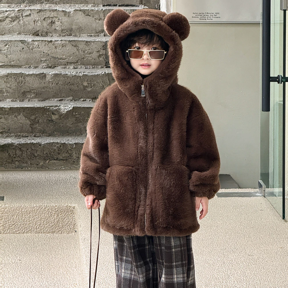 男童皮草外套连帽加厚水貂毛皮草上衣短款洋气中小童女童儿童冬季