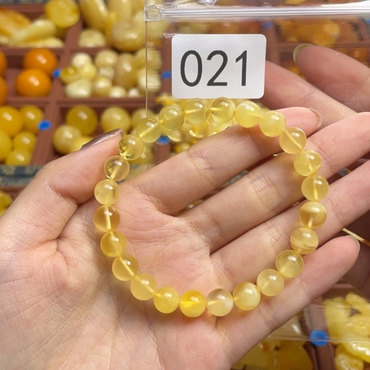 蜜蜡未镶嵌珠宝奇石金绞蜜柠檬黄圆珠手串卡8微瑕