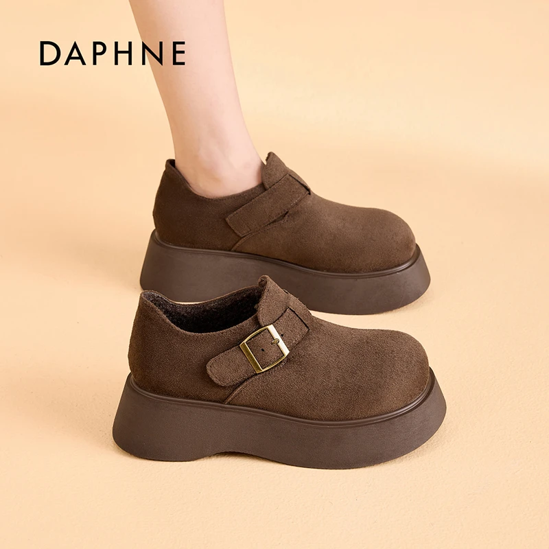 Daphne/达芙妮加绒厚底勃肯鞋女2025冬季新款百搭复古休闲棉鞋