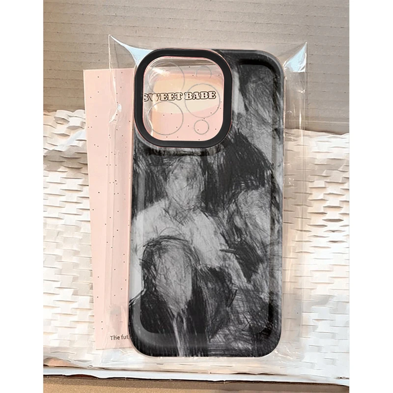 素描抽象人类适用苹果16 15手机壳iPhone13promax防摔14 12男女11