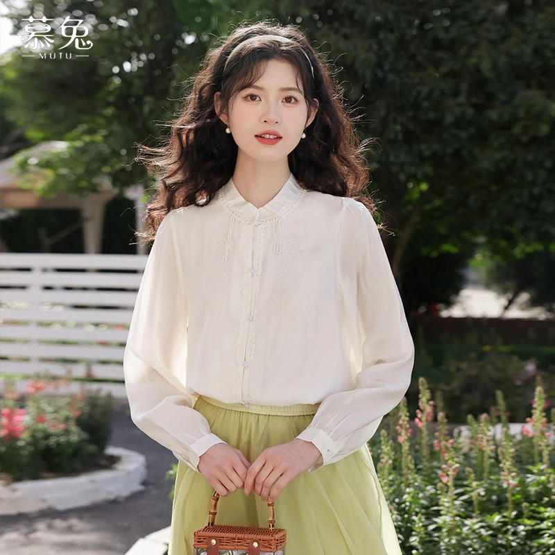 慕兔新中式国风刺绣衬衫女春2025新款设计感小众别致漂亮小衫上衣