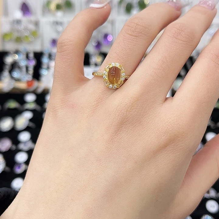 黄晶戒指银S925镀金镶嵌