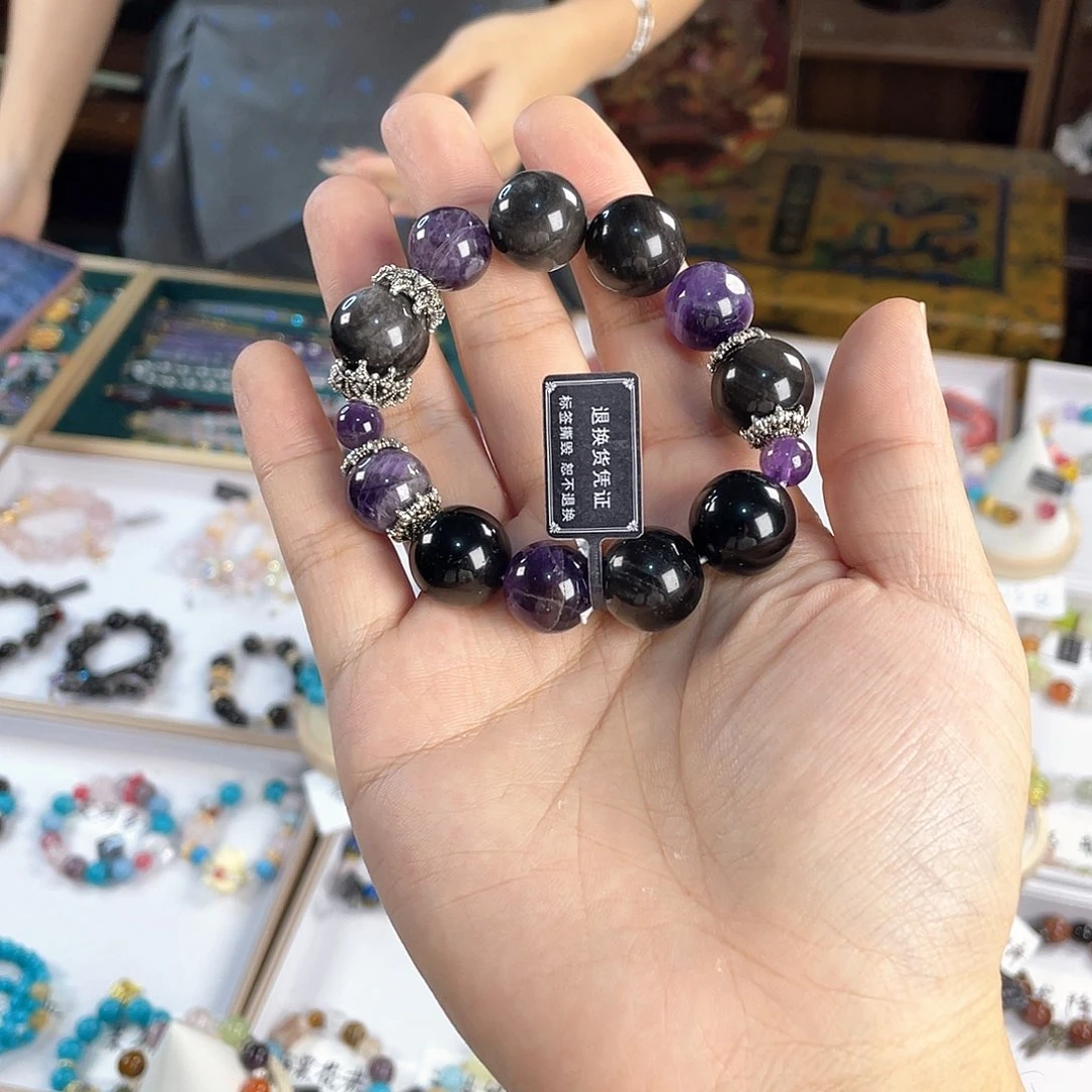 水晶手链银S925镀金镶嵌