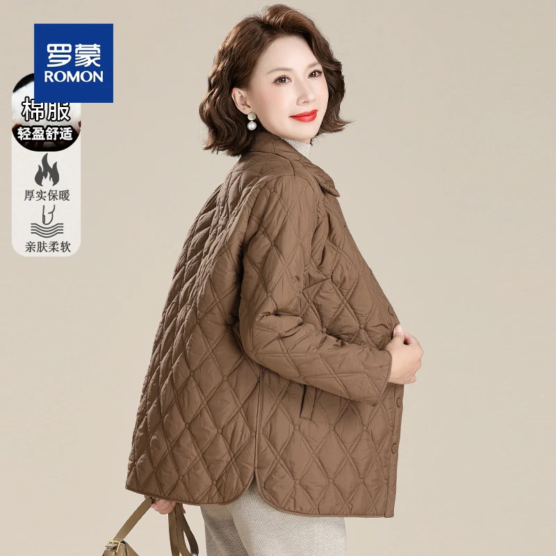 罗蒙高贵50多岁妈妈秋冬夹棉外套棉衣轻薄棉服中老年人女冬装棉袄