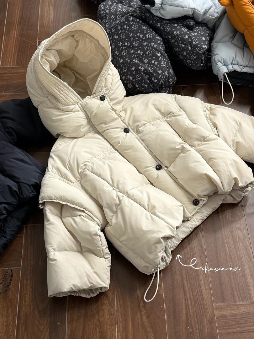 {花卷卷}2025冬新国标90白鸭绒三防韩系可拆卸鸭舌帽羽绒服53201