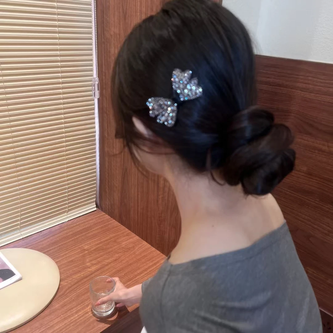 2025新款闪闪蝴蝶结发夹才时尚侧边夹半扎发气质少女风发夹