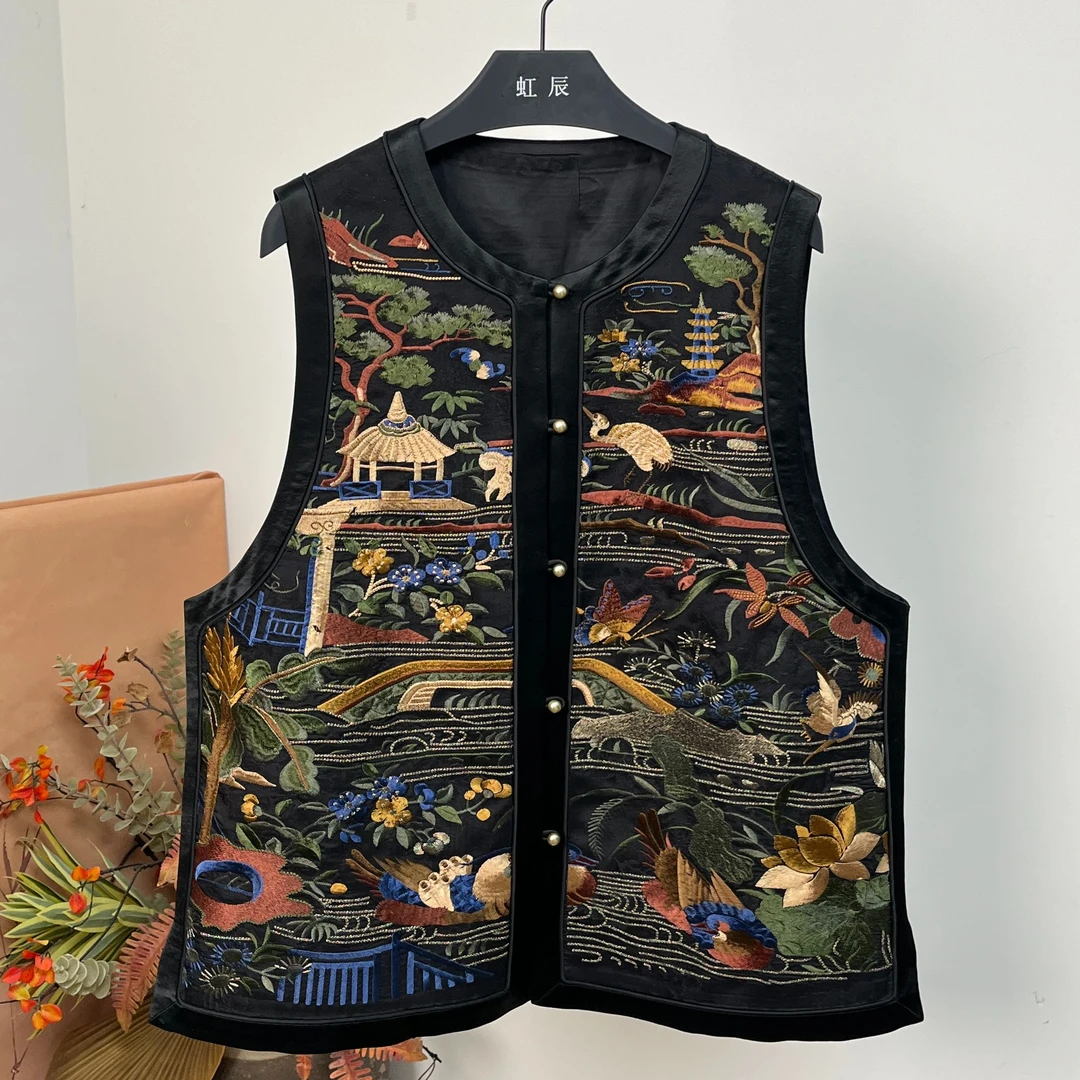 大码香云纱重工绣花「拼接」马甲