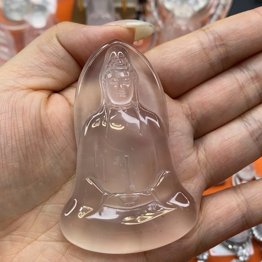 颈饰未镶嵌石英质玉黑钢素衣观音