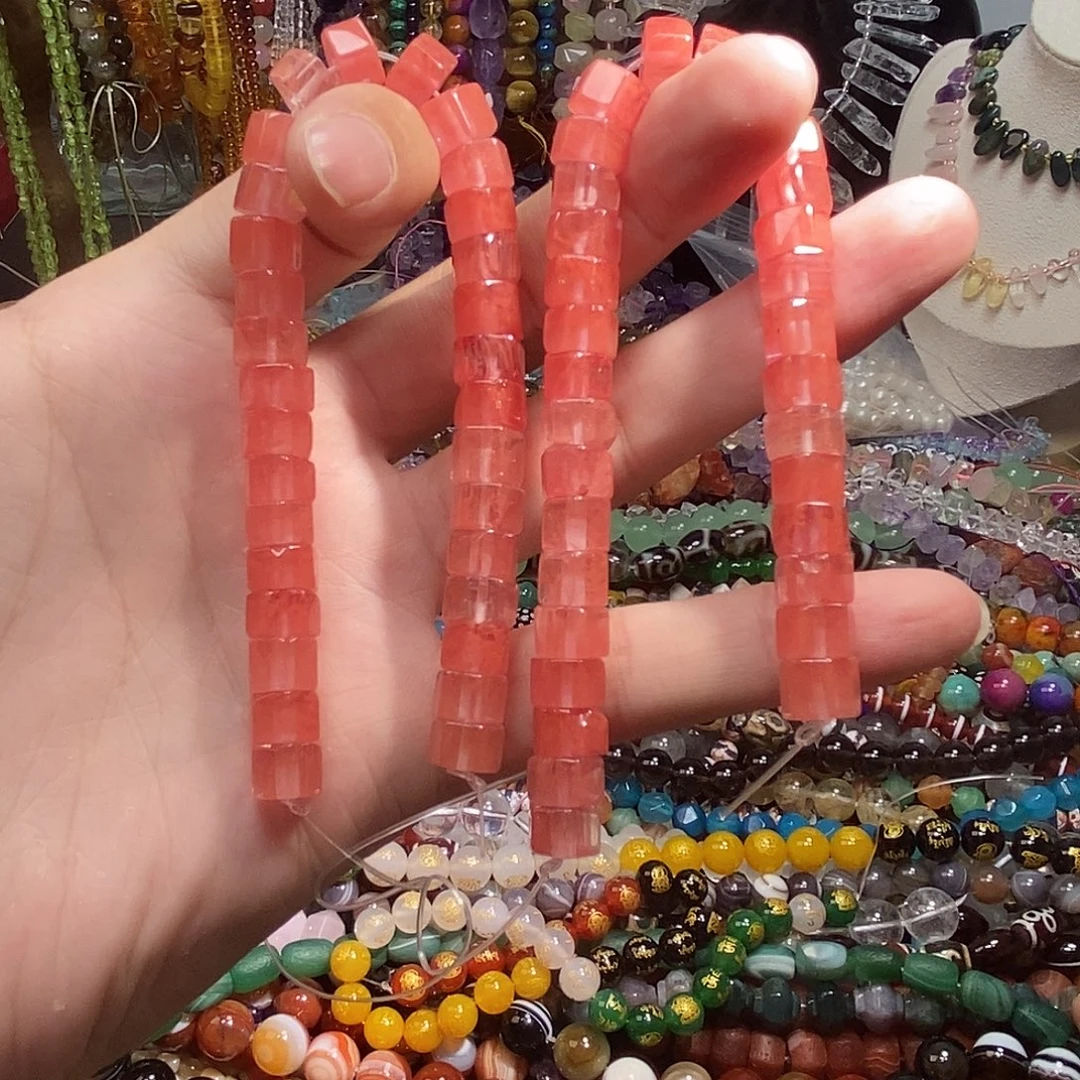 未镶嵌，西瓜水晶六角柱6×10mm，石英质玉