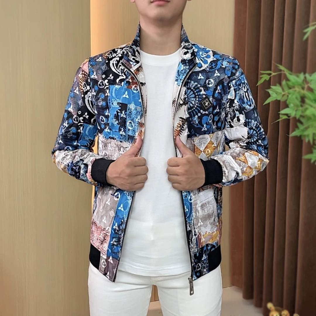 2025秋季新款休闲时尚高品质印花立领夹克男士外套