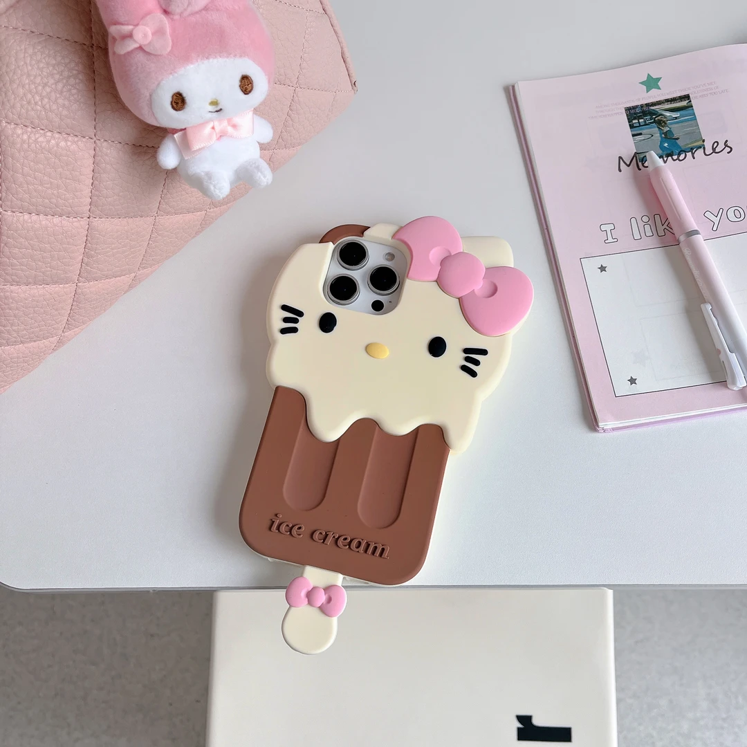 适用【苹果】卡通立体雪糕Kitty猫手机壳新款可爱iPhone15防摔硅胶