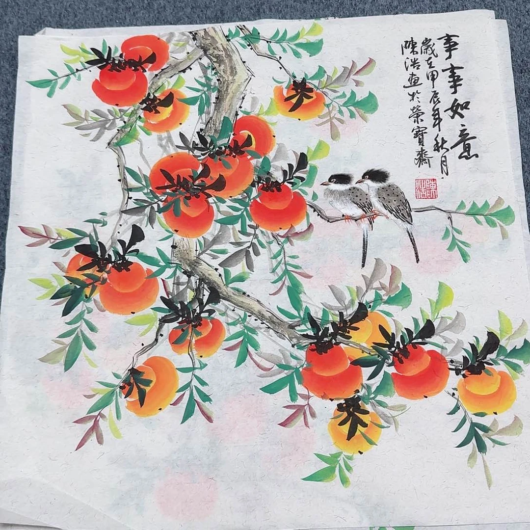 国画尺寸50x50纯手绘作品