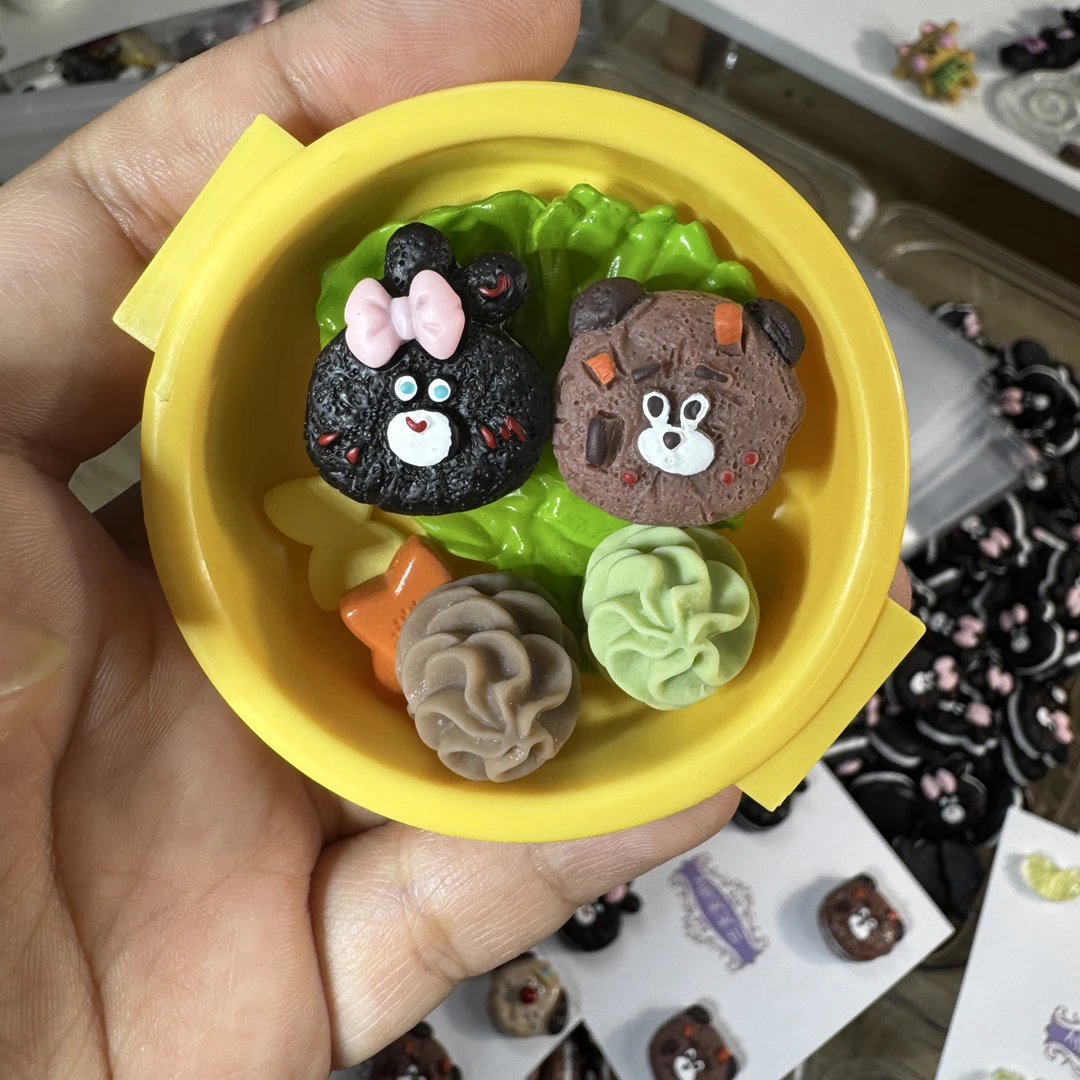 Lantt「兰太太」定制动物饼干立体（黑兔➕棕熊）树脂diy配件摆件挂件