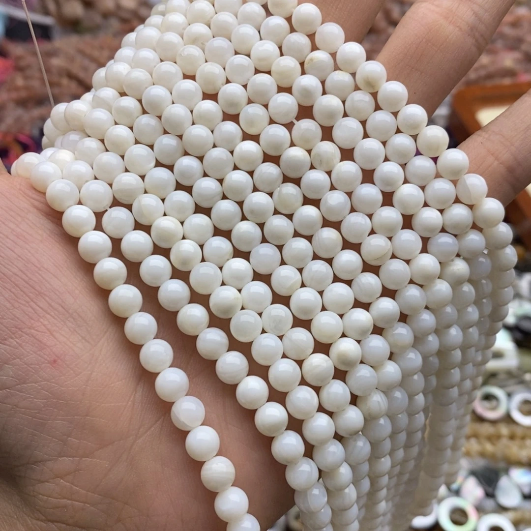 未镶嵌玛瑙/玉髓珠宝半成品一条天然6mm淡水贝壳圆珠