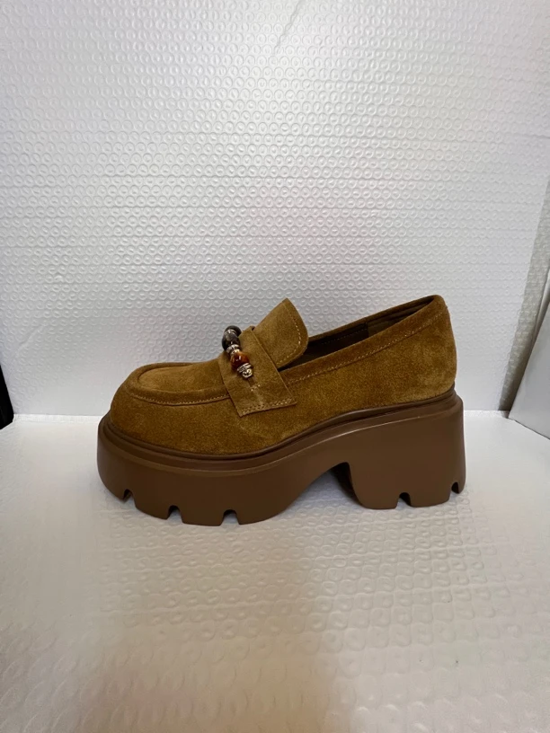 【聚新汇】2537-50厚底真皮百搭气质休闲通勤韩系圆头乐福鞋