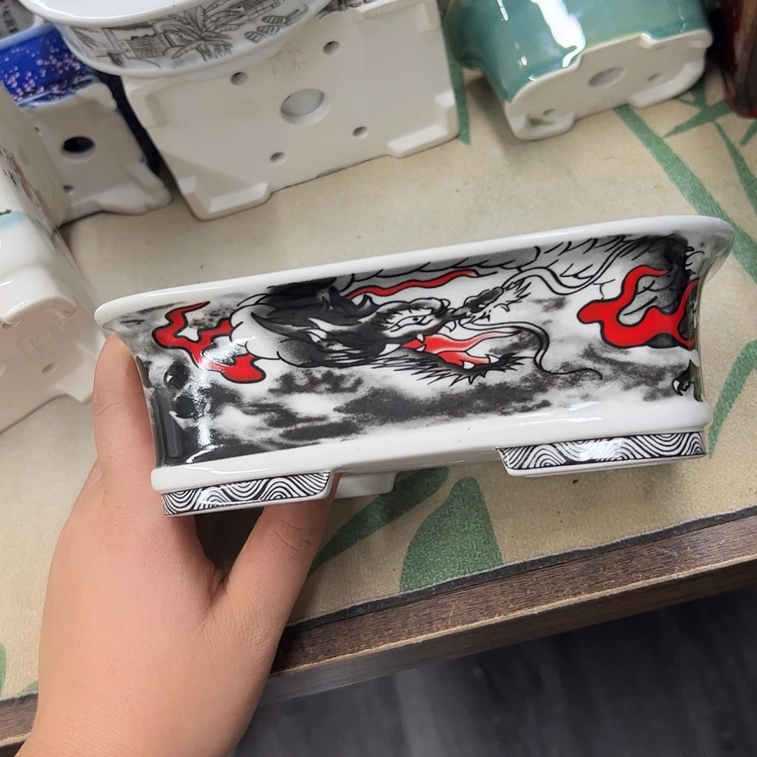 花盆紫砂941号瑕疵18/14/5.5cm仿手绘墨龙