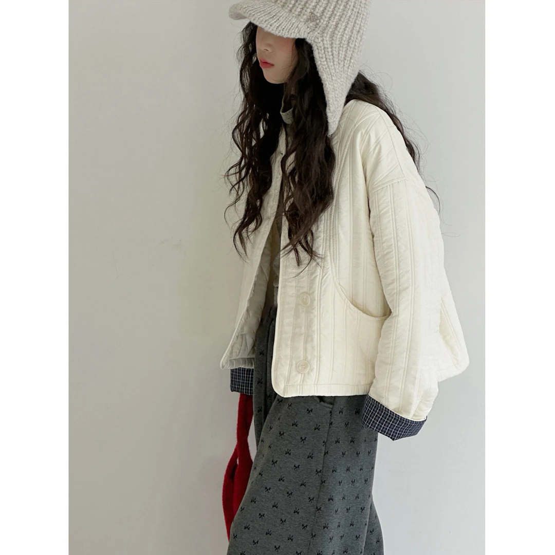 K30160孙小美格子拼接女童夹棉外套2025新款秋冬装儿童短款小棉衣