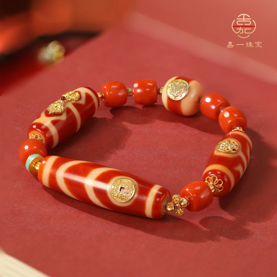 【嘉一珠宝】主内主外二眼大靠山红肉珠珠手串18k金重金镶嵌原创