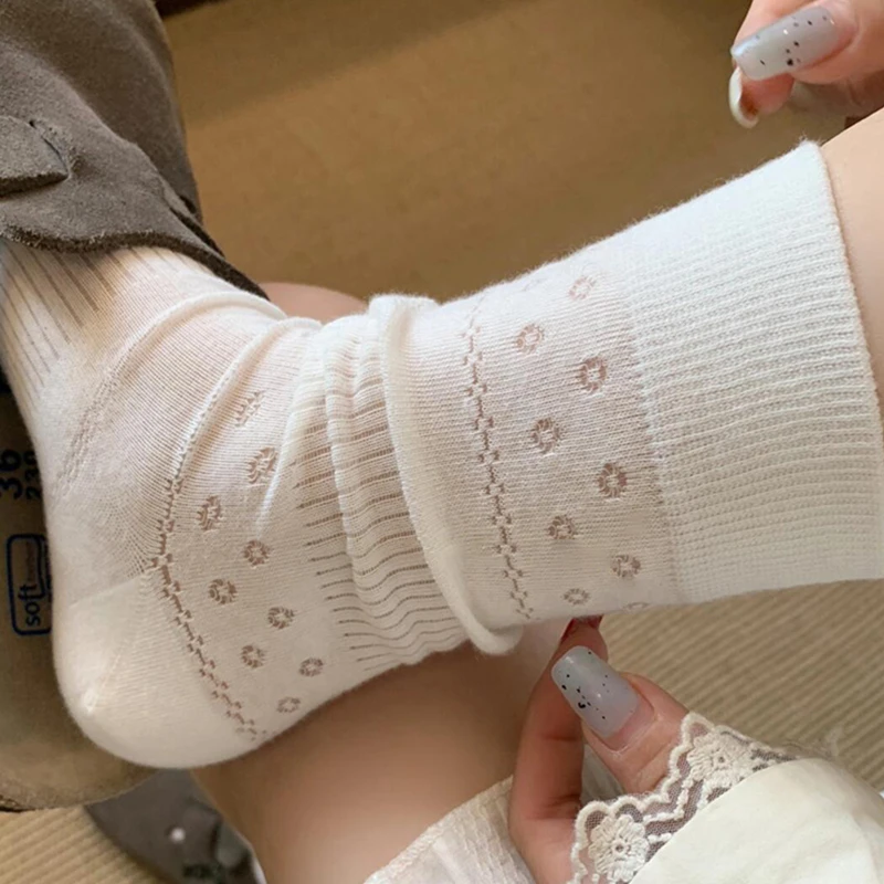 白色中筒袜子女款春夏季网眼镂空透气棉袜韩版ins休闲百搭堆堆袜