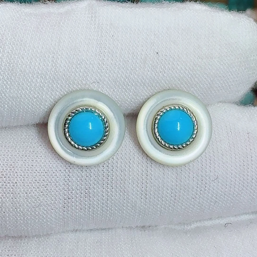 绿松石未镶嵌珠宝奇石小香风耳钉