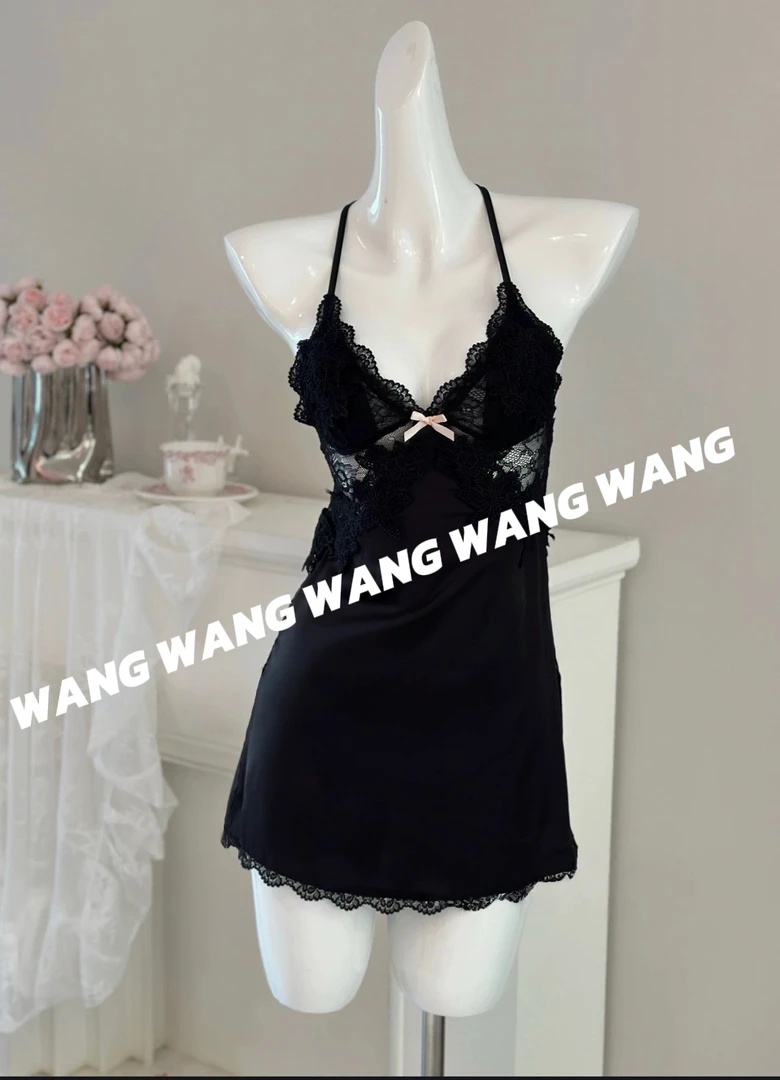 [WANG ]超舒适居家睡裙*冰丝带胸垫吊带睡裙性感薄款睡裙