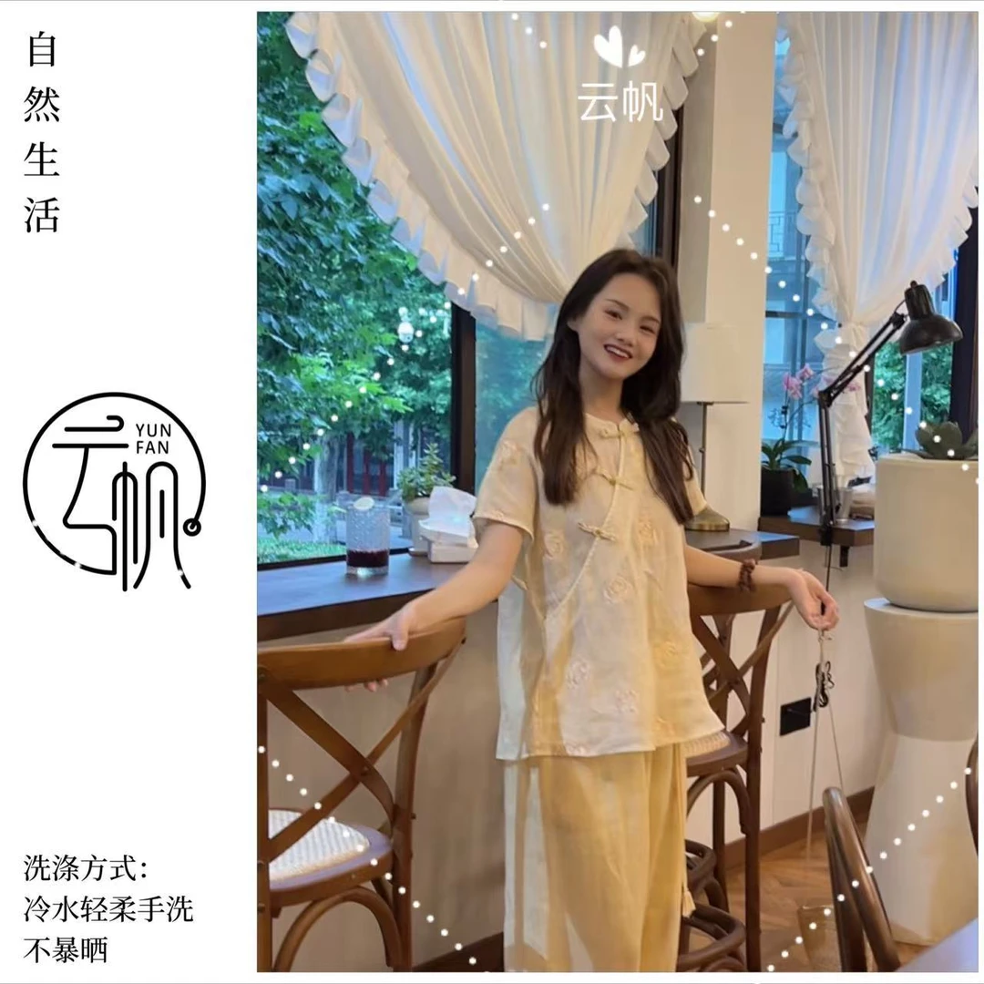 云帆【馨意玫瑰】原创设计！纯苎麻！国风斜襟玫瑰刺绣小衫60 62