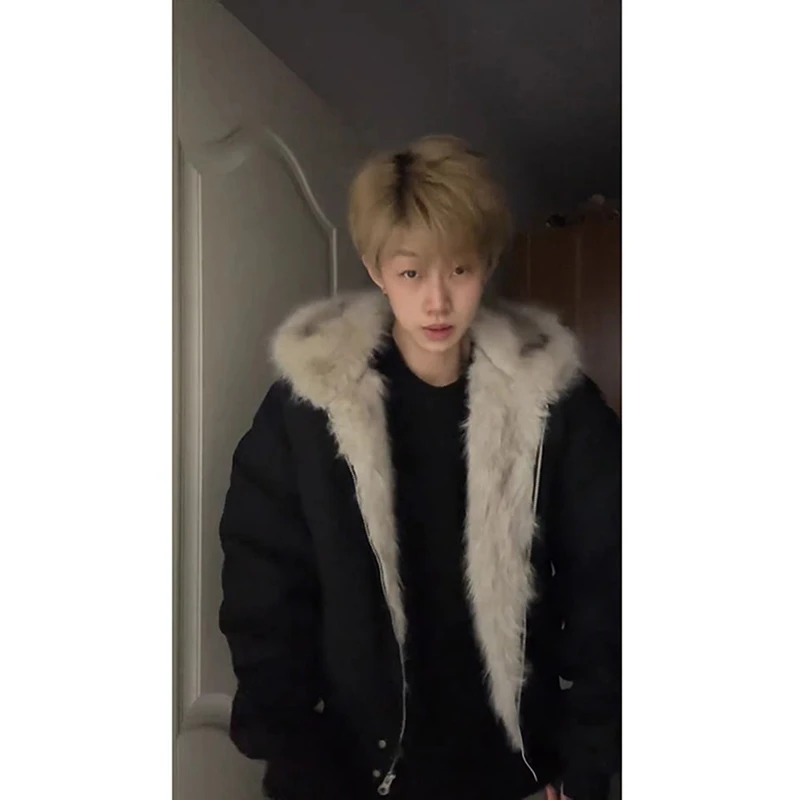 座山雕毛领连帽棉服男款冬季cleanfit加厚外套高级感短款夹克棉袄