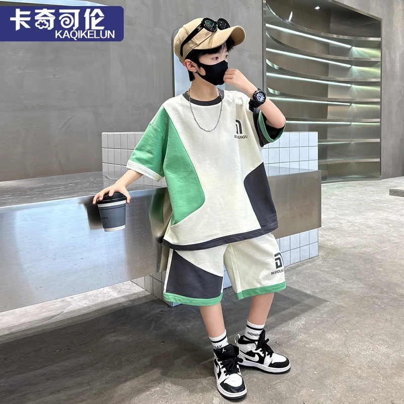 儿童夏装套装2025新款大童运动短袖男童衣服夏季男孩帅气炸街童装