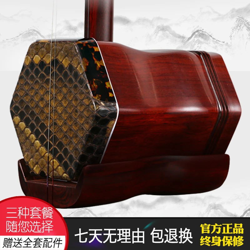 二胡小叶紫檀二胡乐器专业演奏初学考级练习通用红木二胡