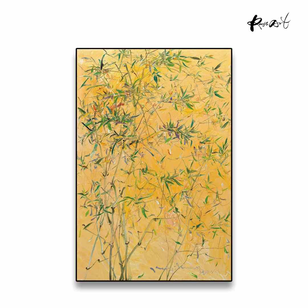 RaysArt艺术-付毅兵当代艺术家手绘繁花沁竹带签版画作品作品收藏