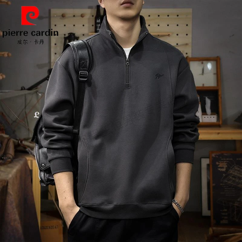 皮尔卡丹美式潮牌半拉链卫衣男宽松大码百搭秋冬新款休闲套头外套