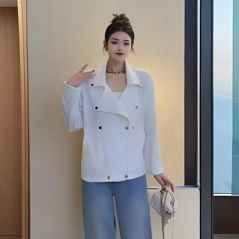 春秋韩版长袖外套弹力立体装饰直下摆短外套耐磨大码时尚百搭设计